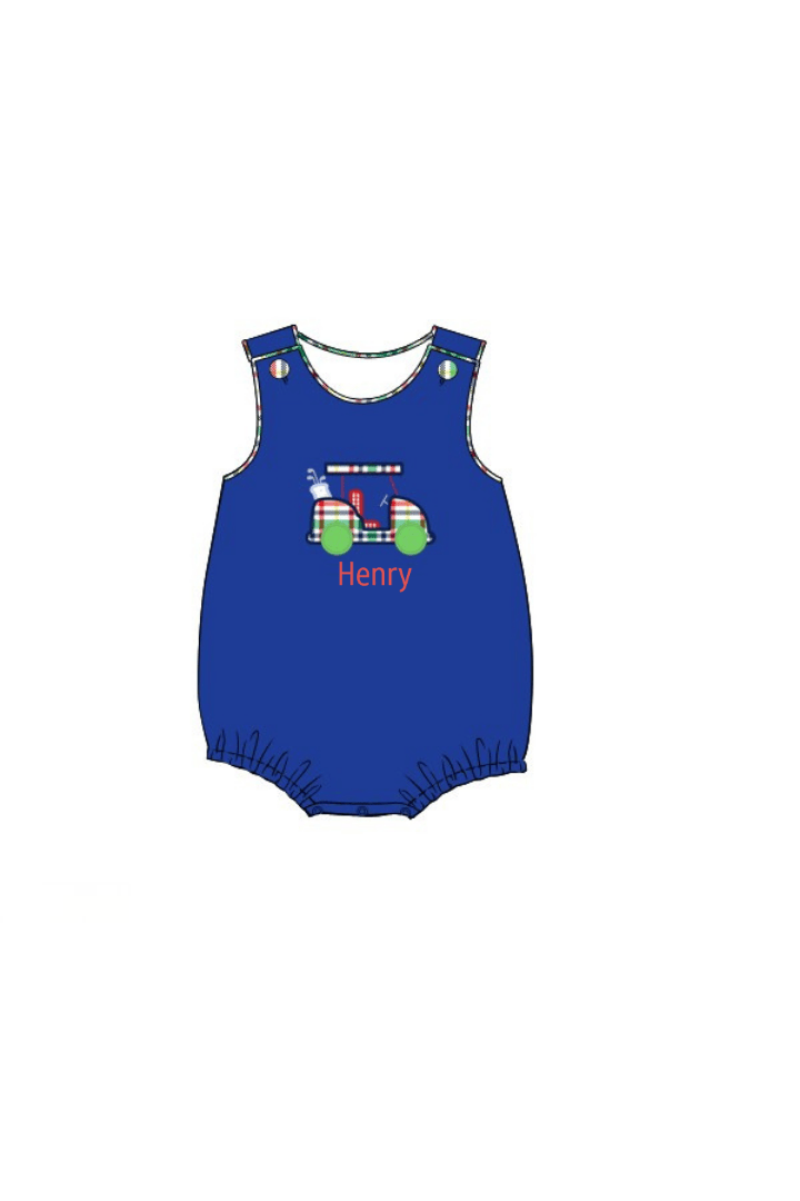 The Smocked Flamingo Apparel & Accessories Pre-Order Applique Golf Cart Multi Plaid Bubble