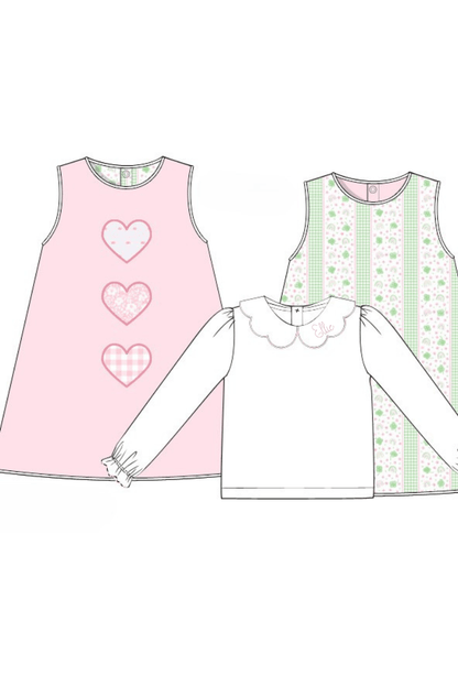 The Smocked Flamingo Apparel & Accessories Pre-Order Applique Heart/Clover Reversible 2Pc Dress