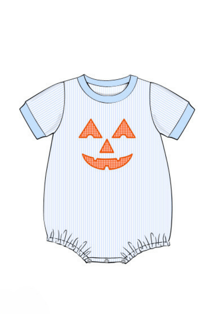 The Smocked Flamingo Apparel & Accessories Pre-Order Applique Jack-o-lantern Blue Bubble