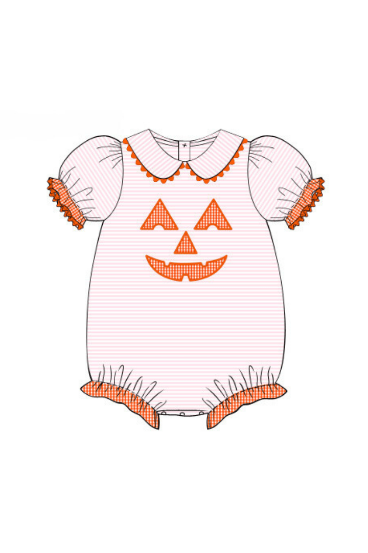 The Smocked Flamingo Apparel & Accessories Pre-Order Applique Jack-o-lantern Pink Bubble