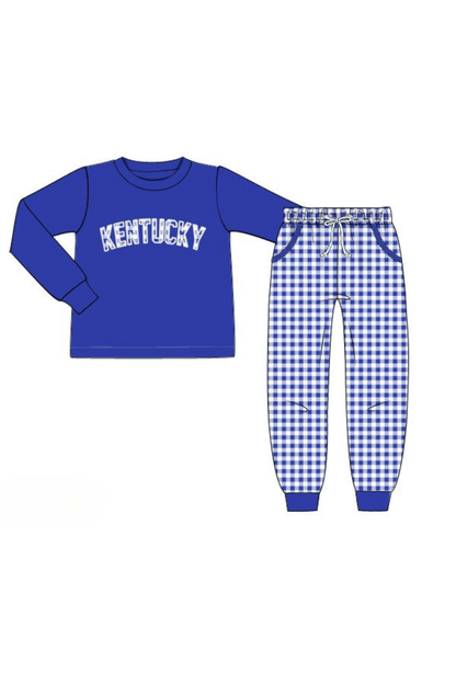 The Smocked Flamingo Apparel & Accessories Pre-Order Applique Kentucky Blue Gingham Jogger Set