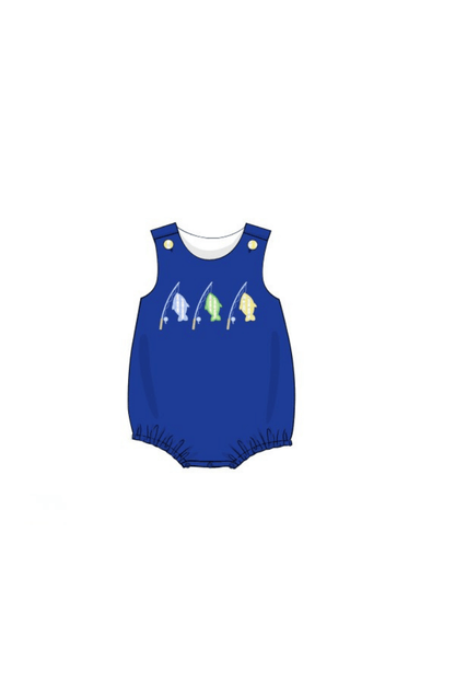 The Smocked Flamingo Apparel & Accessories Pre-Order Applique Let's Go Fishing Royal Blue Bubble