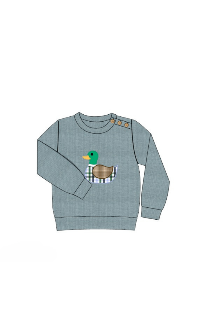 The Smocked Flamingo Apparel & Accessories Pre-Order Applique Mallard Blue Cardigan Pullover