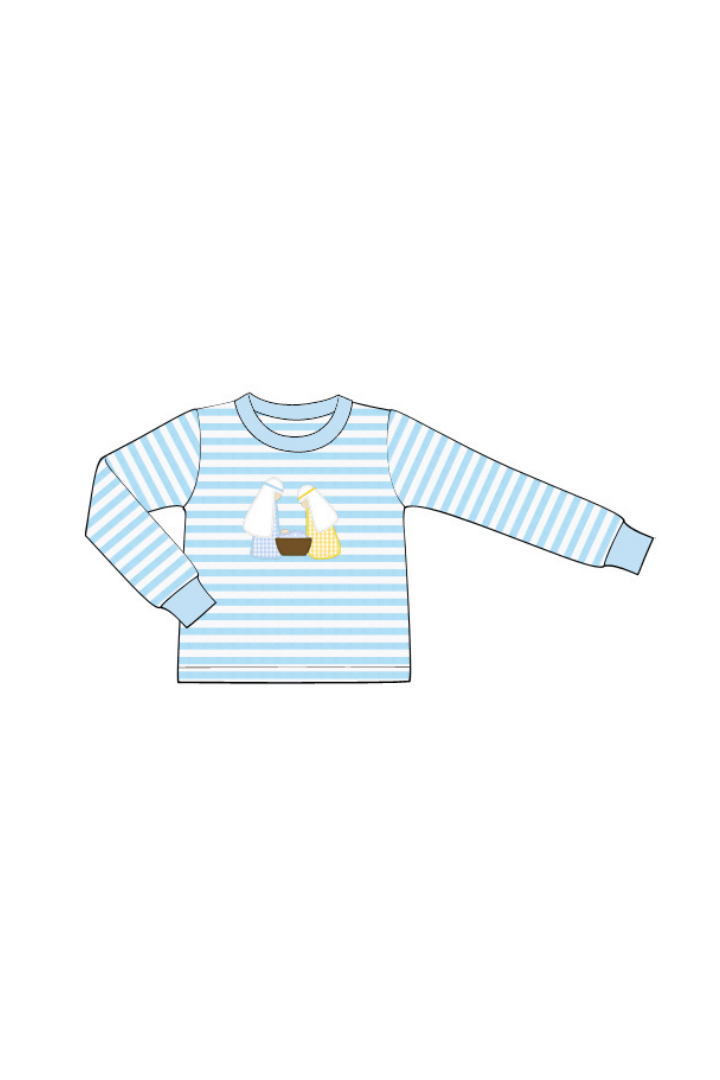 The Smocked Flamingo Apparel & Accessories Pre-Order Applique Nativity Blue Stripe Shirt