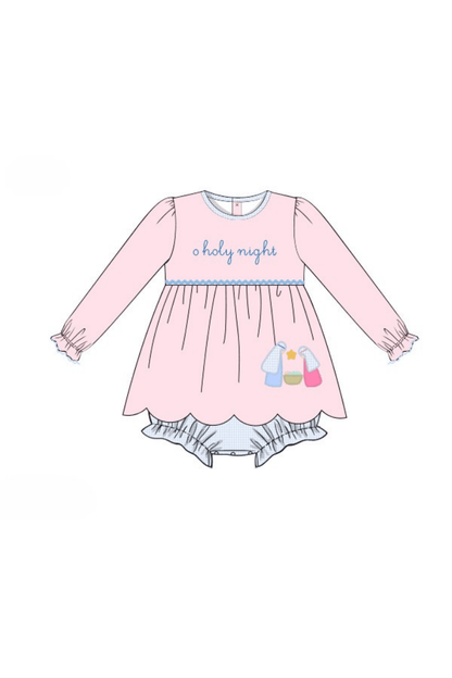 The Smocked Flamingo Apparel & Accessories Pre-Order Applique O Holy Night Scalloped Skirted Bubble