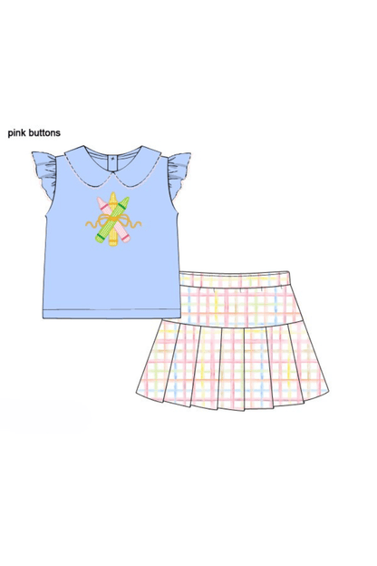 The Smocked Flamingo Apparel & Accessories Pre-Order Applique Pencil Pastel Plaid Skort Set