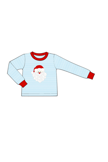 The Smocked Flamingo Apparel & Accessories Pre-Order Applique Santa Blue Stripe/Red Shirt