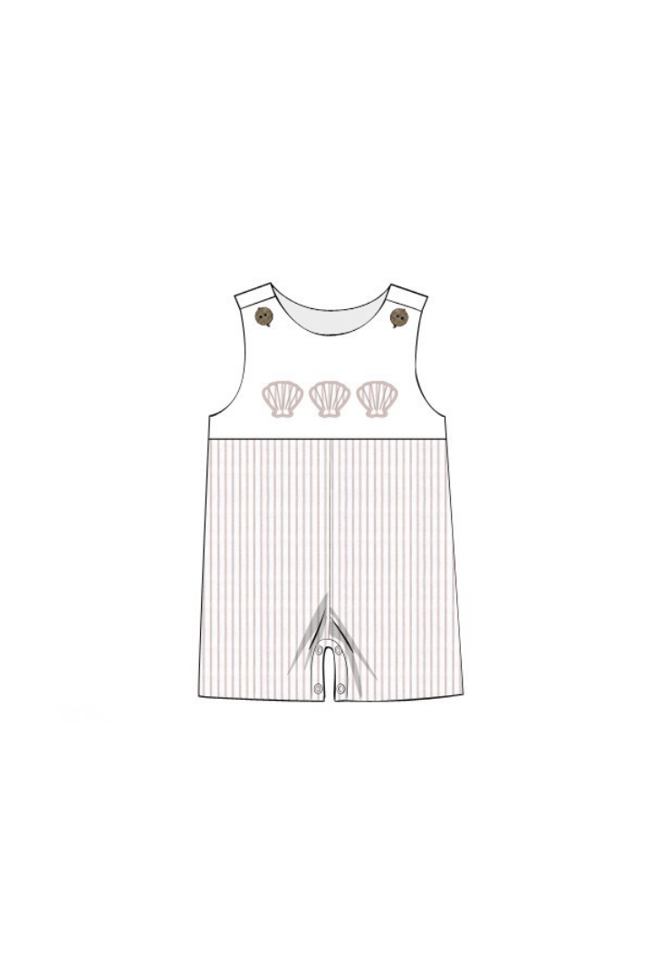 The Smocked Flamingo Apparel & Accessories Pre-Order Applique Sea Shell Khaki Pinstripe Jon Jon