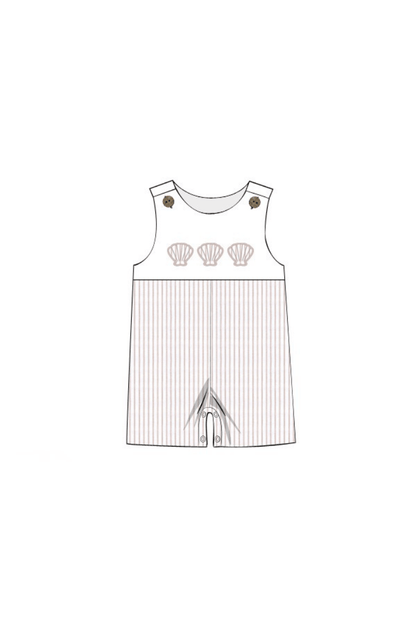 The Smocked Flamingo Apparel & Accessories Pre-Order Applique Sea Shell Khaki Pinstripe Jon Jon