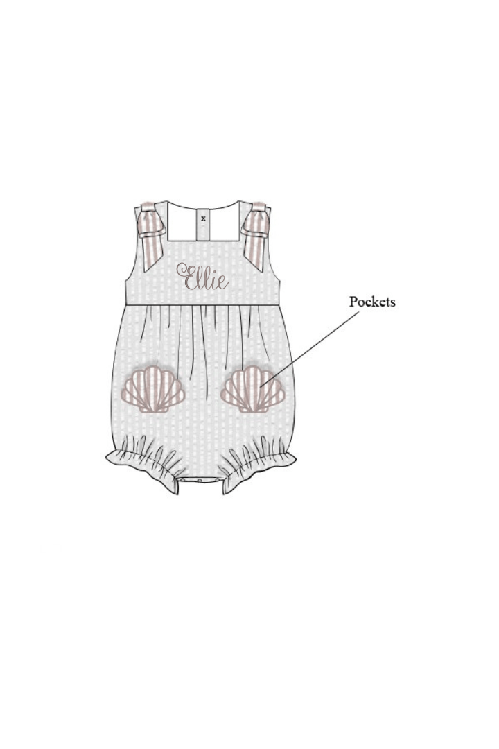 The Smocked Flamingo Apparel & Accessories Pre-Order Applique Sea Shell Seersucker Bow Bubble