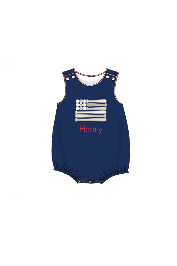The Smocked Flamingo Apparel & Accessories Pre-Order Applique Stars and Strikes Baseball Blue Gingham Bubble