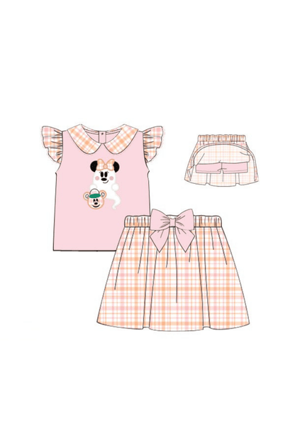The Smocked Flamingo Apparel & Accessories Pre-Order Applique Sweet Ghost Mouse Plaid Skort Set