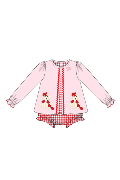 The Smocked Flamingo Apparel & Accessories Pre-Order Applique Sweetheart Puppy Skirted Bubble