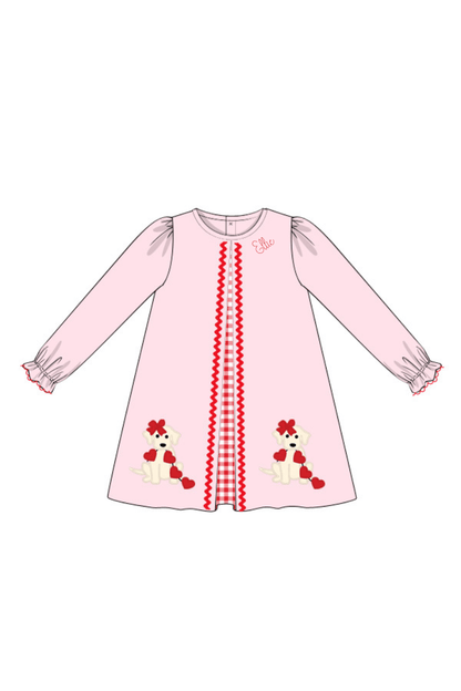 The Smocked Flamingo Apparel & Accessories Pre-Order Applique Sweetheart Puppy Skirted Dress
