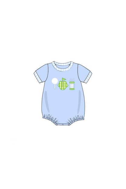 The Smocked Flamingo Apparel & Accessories Pre-Order Applique Tee Time Blue Gingham Bubble