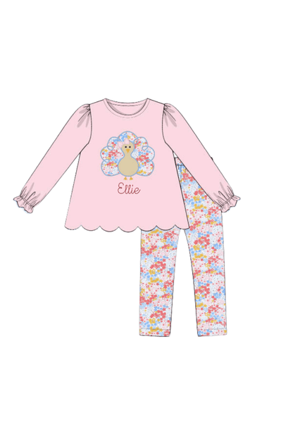 The Smocked Flamingo Apparel & Accessories Pre-Order Applique Turkey Pink Floral Pant Set