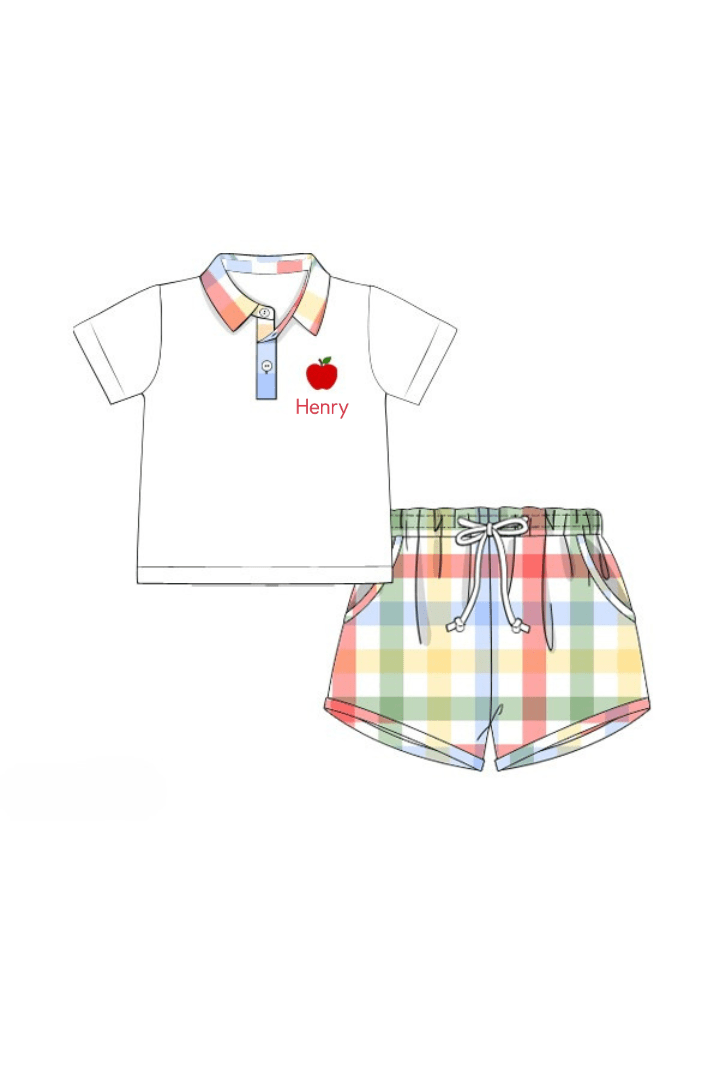 The Smocked Flamingo Apparel & Accessories Pre-Order Back To School Plaid Polo Short Set