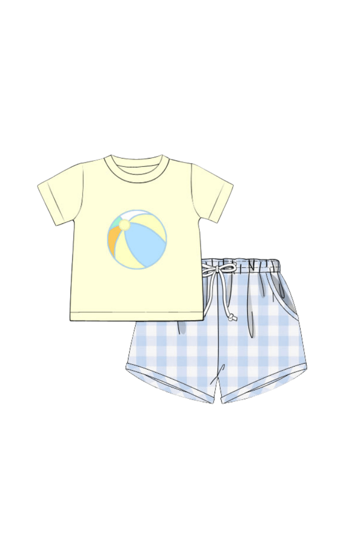 The Smocked Flamingo Apparel & Accessories Pre-Order Beach Ball Blue/Yellow Gingham Short Set