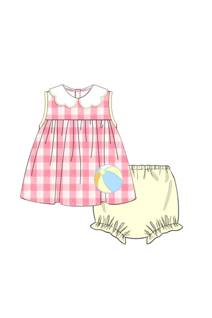 The Smocked Flamingo Apparel & Accessories Pre-Order Beach Ball Pink Gingham Bloomer Set