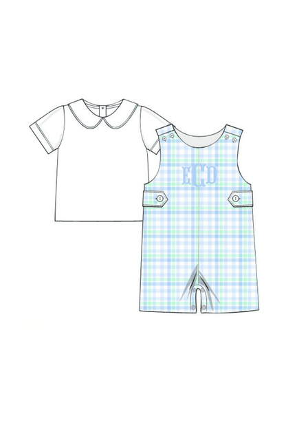 The Smocked Flamingo Apparel & Accessories Pre-Order Blue and Green Plaid 2Pc Jon Jon