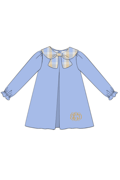 The Smocked Flamingo Apparel & Accessories Pre-Order Blue and Orange Plaid Corduroy Dress