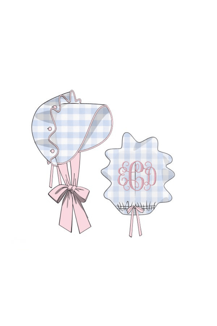 The Smocked Flamingo Apparel & Accessories Pre-Order Blue and Pink Buffalo Check Bonnet