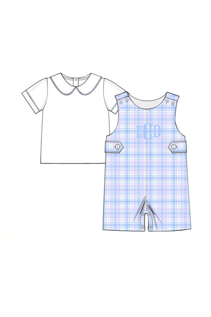 The Smocked Flamingo Apparel & Accessories Pre-Order Blue and Pink Plaid 2Pc Jon Jon