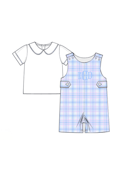 The Smocked Flamingo Apparel & Accessories Pre-Order Blue and Pink Plaid 2Pc Jon Jon
