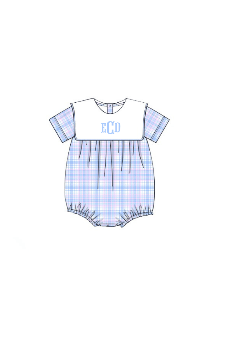 The Smocked Flamingo Apparel & Accessories Pre-Order Blue and Pink Plaid Bib Bubble