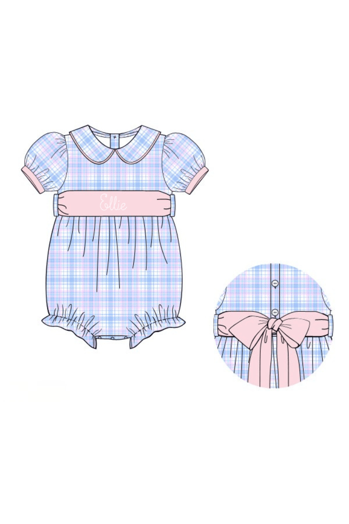 The Smocked Flamingo Apparel & Accessories Pre-Order Blue and Pink Plaid Peter Pan Collar Bubble