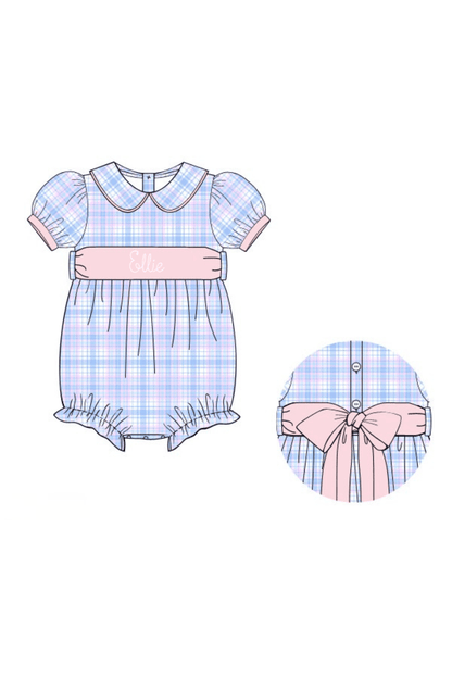 The Smocked Flamingo Apparel & Accessories Pre-Order Blue and Pink Plaid Peter Pan Collar Bubble