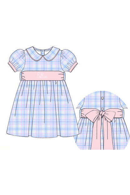 The Smocked Flamingo Apparel & Accessories Pre-Order Blue and Pink Plaid Peter Pan Collar Dress