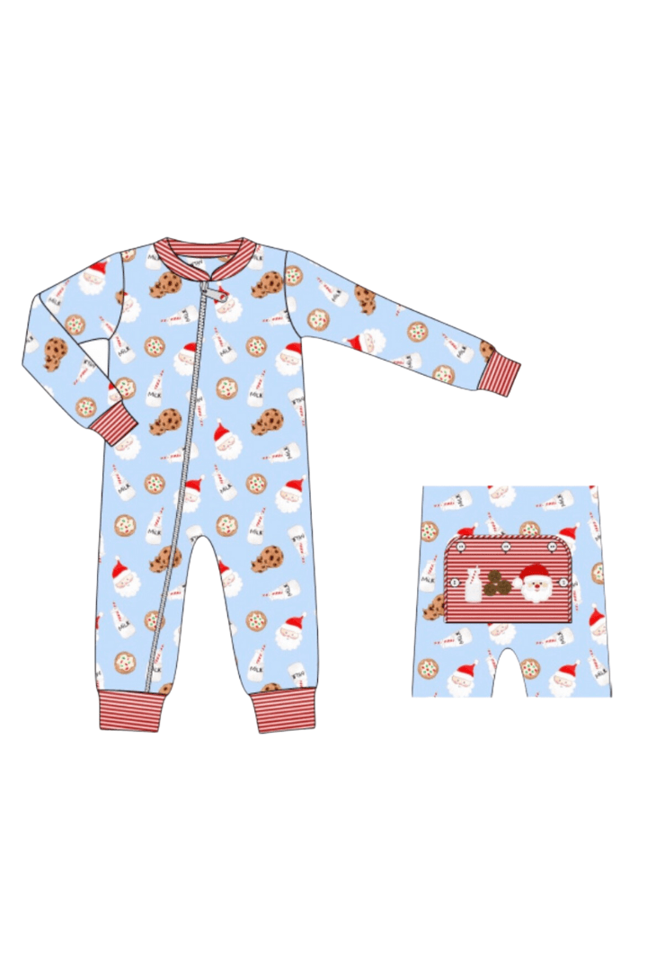 The Smocked Flamingo Apparel & Accessories Pre-Order Blue and Red Santa Cookies and Milk Zippys