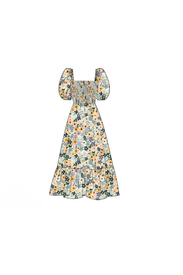 The Smocked Flamingo Apparel & Accessories Pre-Order Blue Fall Floral Mom Dress