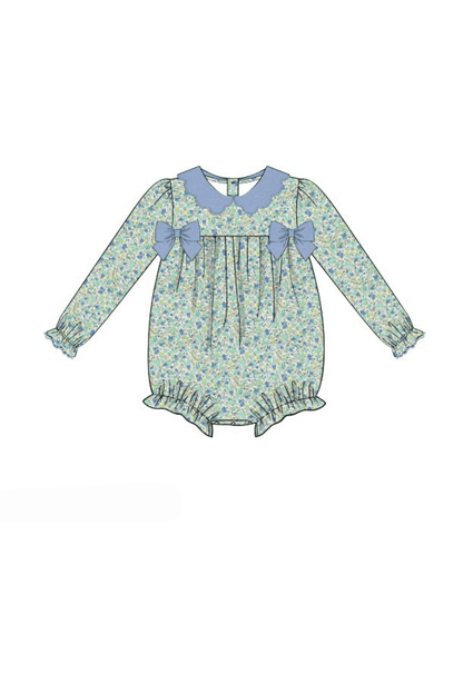 The Smocked Flamingo Apparel & Accessories Pre-Order Blue Floral Velvet Bow Bubble