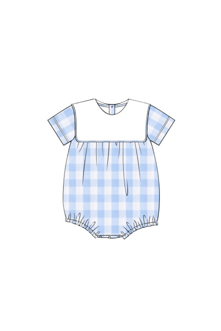 The Smocked Flamingo Apparel & Accessories Pre-Order Blue Gingham Bib Short Sleeve Bubble