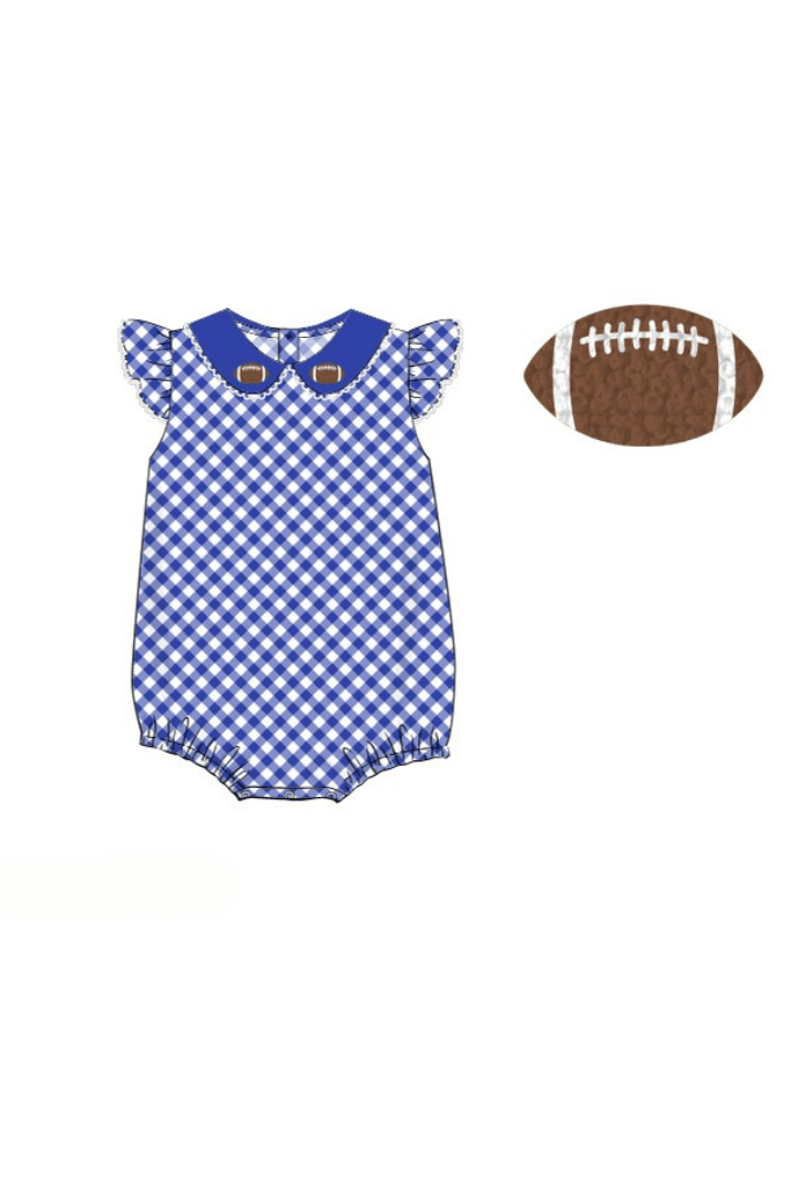 The Smocked Flamingo Apparel & Accessories Pre-Order Blue Gingham Bow Football Bubble