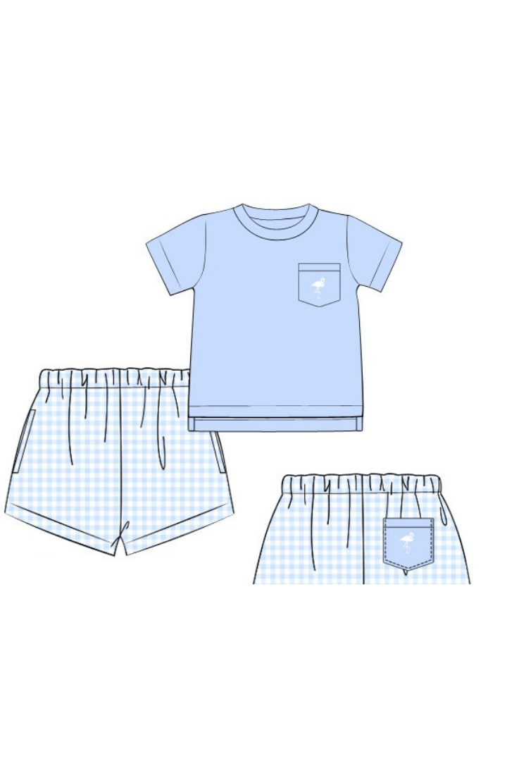 The Smocked Flamingo Apparel & Accessories Pre-Order Blue Gingham Knit Short Set