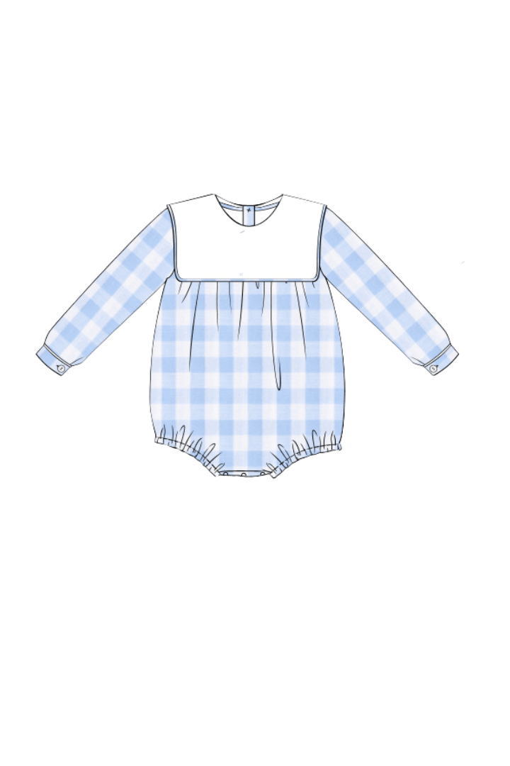 The Smocked Flamingo Apparel & Accessories Pre-Order Blue Gingham Long Sleeve Bib Bubble