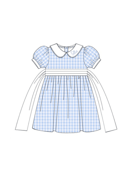 The Smocked Flamingo Apparel & Accessories Pre-Order Blue Gingham Peter Pan Bow Dress