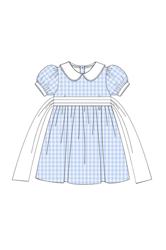 The Smocked Flamingo Apparel & Accessories Pre-Order Blue Gingham Peter Pan Collar Dress