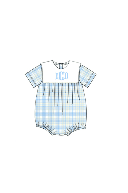 The Smocked Flamingo Apparel & Accessories Pre-Order Blue, Green and Yellow Plaid Bib Bubble