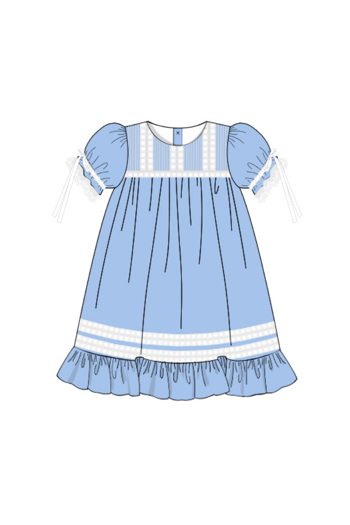 The Smocked Flamingo Apparel & Accessories Pre-Order Blue Heirloom Dress