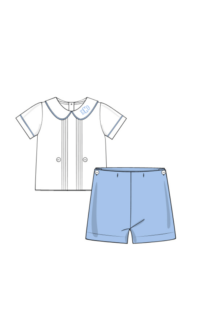 The Smocked Flamingo Apparel & Accessories Pre-Order Blue Heirloom Short Set