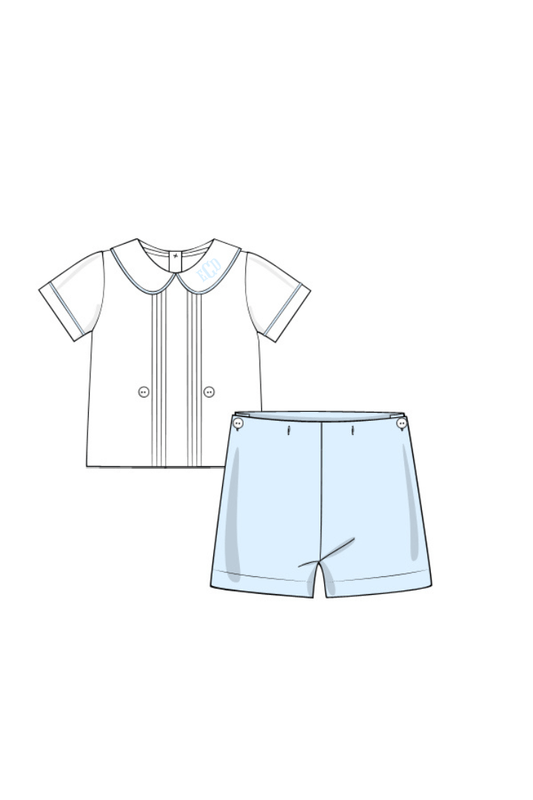 The Smocked Flamingo Apparel & Accessories Pre-Order Blue Heirloom Short Set