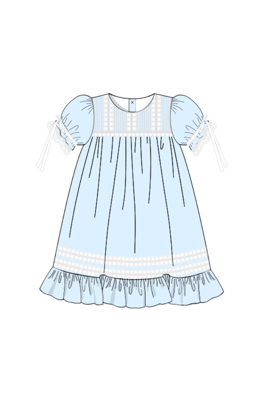The Smocked Flamingo Apparel & Accessories Pre-Order Blue Lace Heirloom Dress