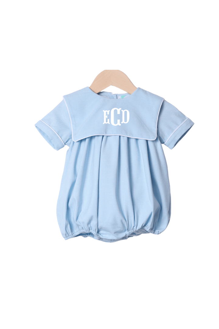 The Smocked Flamingo Apparel & Accessories Pre-Order Blue Linen Bib Bubble