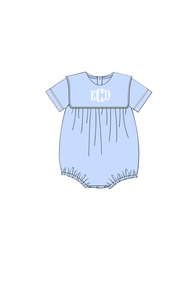 The Smocked Flamingo Apparel & Accessories Pre-Order Blue Linen Bib Bubble