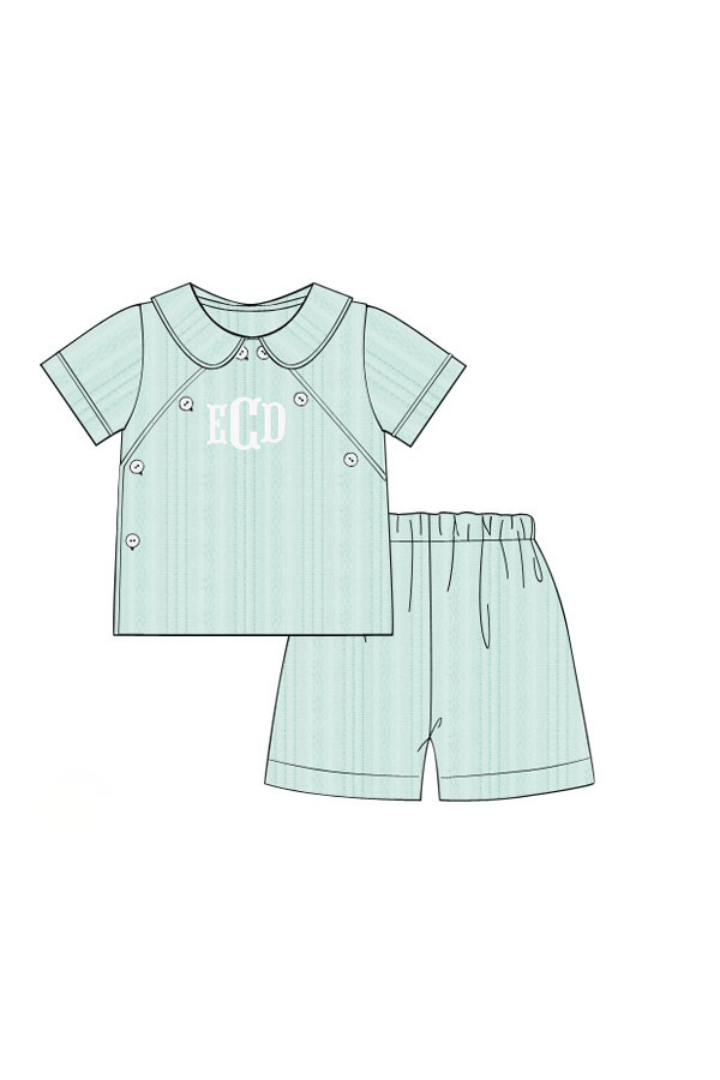 The Smocked Flamingo Apparel & Accessories Pre-Order Blue Linen Button Short Set