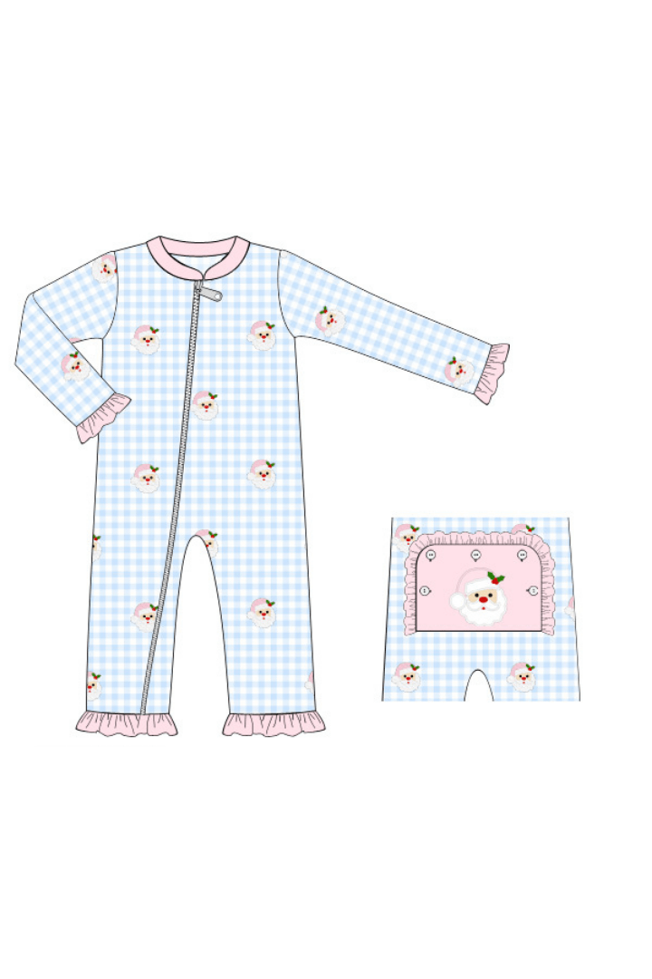 The Smocked Flamingo Apparel & Accessories Pre-Order Blue/Pink Embroidered Santa Sleeper